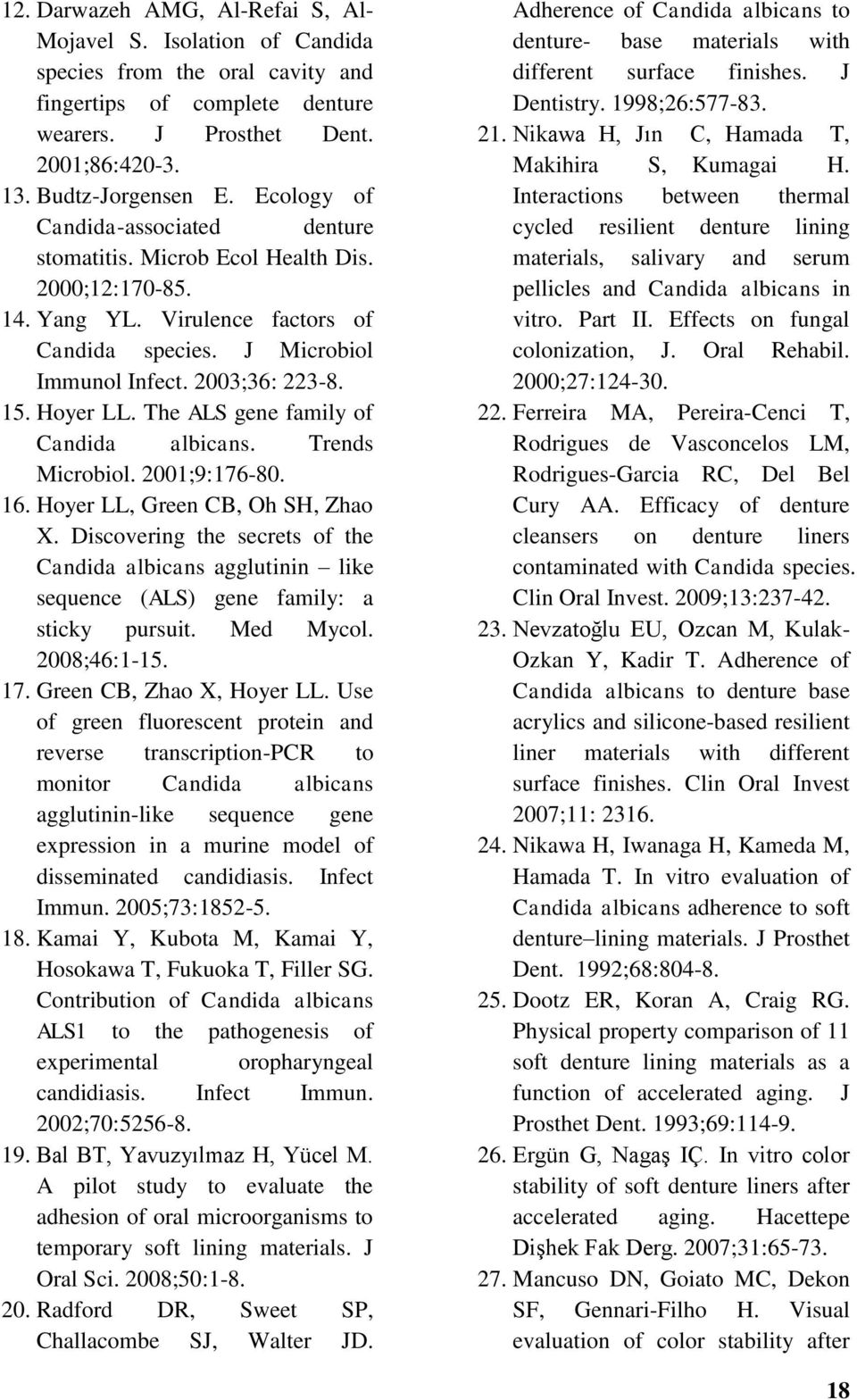 The ALS gene family of Candida albicans. Trends Microbiol. 2001;9:176-80. 16. Hoyer LL, Green CB, Oh SH, Zhao X.