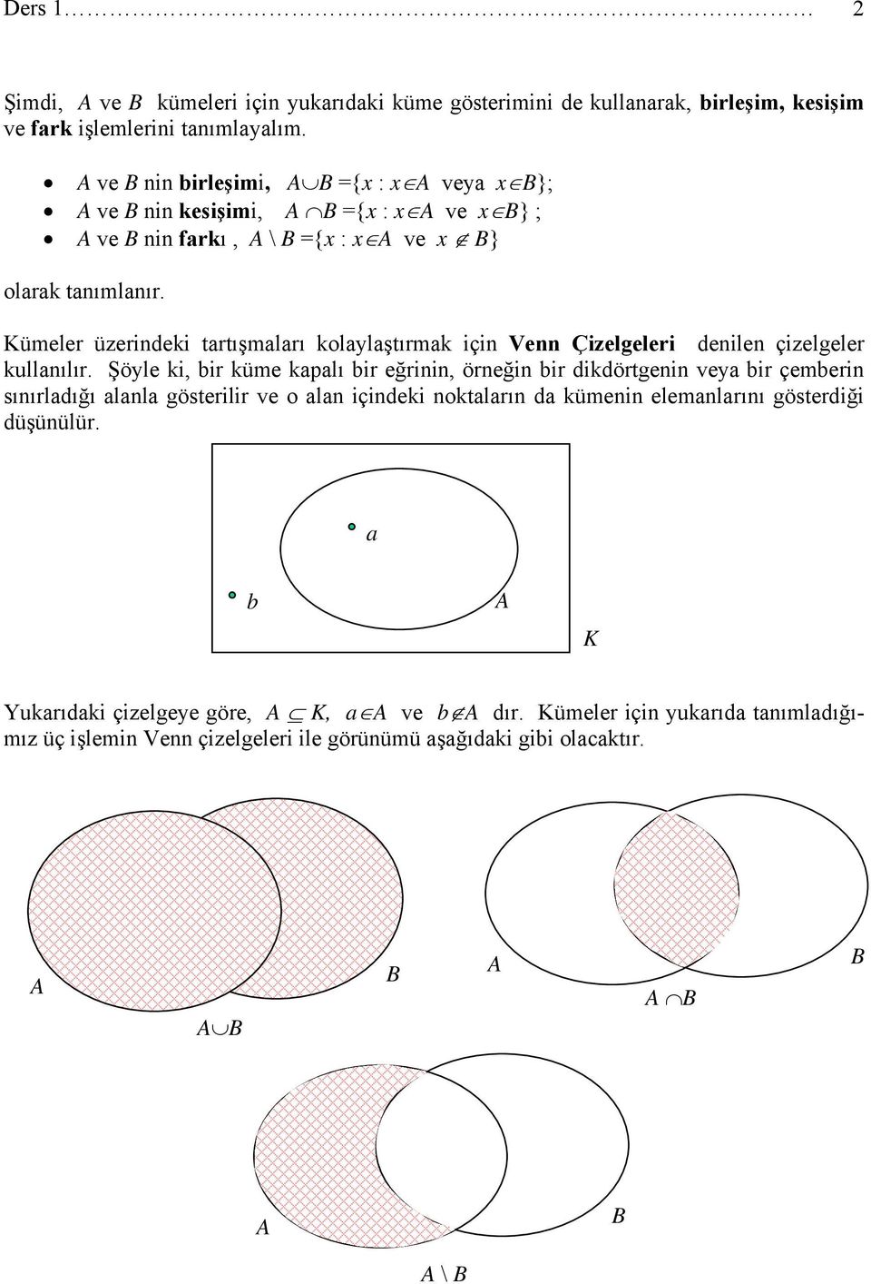 Kümeler üzerindeki trtışmlrı kolylştırmk için Venn Çizelgeleri denilen çizelgeler kullnılır.