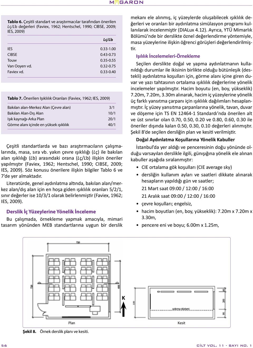 Önerilen Işıklılık Oranları (Faviex, 1962; IES, 2009) Bakılan alan-merkez Alan (Çevre alan) 3/1 Bakılan Alan-Dış Alan 10/1 Işık kaynağı-arka Plan 20/1 Görme alanı içinde en yüksek ışıklılık 40/1