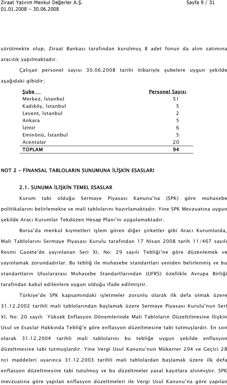 TOPLAM 94 NOT 2 FİNANSAL TABLOLARIN SUNUMUNA İLİŞKİN ESASLARI 2.1.