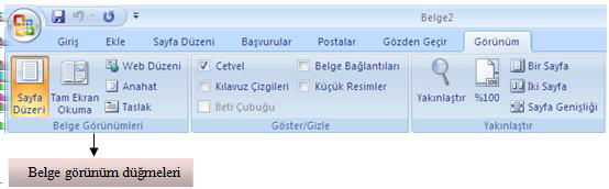 bölüm. Hızlı erişim araç çubuğu:yeni, aç, kaydet, geri al, vb. sık kullandığımız ve hangi şeritte olursak olalım ekranda görünmesini istediğimiz komutların yer aldığı bölüm.