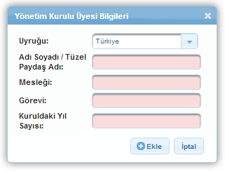 Sistem de mevcut olan hissedarlar Hissedar Listesi nde listelenir. İlgili hissedar seçilerek güncellenebilir ve / veya silinebilir.