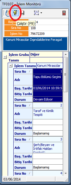 1. Aşama Tapu Bölümü Seçimi İşlem monitörü ekranı butonu ile çalıştırıldığında 1.