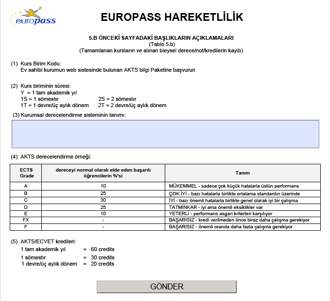 ADIM 12: Bilgisayarınıza indirerek kontrol ettiğiniz ve hatasız olan belgeyi BİTİRmek için, Türkçe belgenin altındaki GÖNDER, İngilizce belgenin altındaki SUBMIT butonuna tıklamanız gerekmektedir.