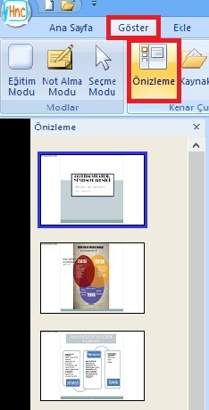 VII. Akıllı tahta uygulamasına power point sunumu ekleyebilme ve görüntüleme seçenekleri U ygulamamıza sunum ekleyebilmek için sol üst köşede bulunan HNC ikonuna tıklanarak, AÇ butonundan sunum