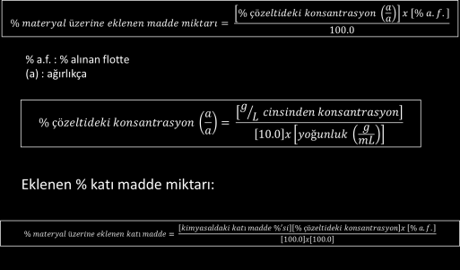 Kimyasal Maddelerin Uygulanması İle İlgili Hesaplamalar Örnek: Bir yumuşatıcı 500 kg kumaş üz