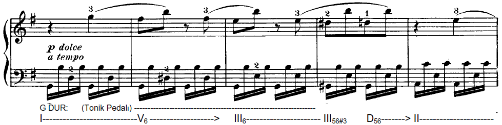 157 3.3.8 Edvard Grieg Op. 7 Piyano Sonatı Birinci Bölümüne Yönelik Armonik Buluş Bulguları 3.3.8.1 Edvard Grieg Op. 7 Piyano Sonatı Birinci Bölümü Serim Kısmına Yönelik Armonik Buluşlar Nota 3.3.8.1 de görülen kısım ikinci müzikal konunun ilgili majör tonalitede sunulmasıdır.