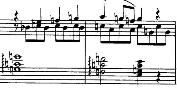 179 3.3.23.3 Nikolay Medtner Op. 5 Piyano Sonatı Birinci Bölümü Yeniden Serim Kısmına Yönelik Armonik Buluşlar Nota 3.3.23.3 te görülen örnekte ikinci müzikal konunun esas tonalitede işlenmesi ele alınmıştır.
