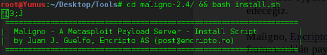 Kurulum Yazı süresince yapılan işlemlerde Kali linux işletim sistemi kullanılmıştır. Maligno nun son sürümü dowload sayfasından indirilebilir. wget https://www.encripto.no/tools/maligno-2.4.tar.