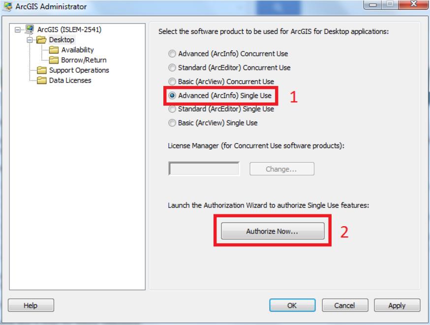 2 for Desktop ı tek kullanıcılı ve Advanced (ArcInfo) seviyesinde lisanslamak için ilgili seçimi yapınız.