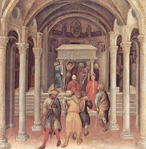 49 Resim 23- Noel Baba Mezar Ziyareti Tablosu 94 İtalyan ressam Gentila de Fabriano nun (1370 1427) Basilica di San Nicola içinde bulunan Nicholaus un kabrini ziyaret eden hacılar ve