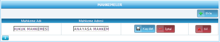 Mahkemeler: Eklenmiş mahkemeler ile ilgili işlemleri ve işlemleri yapmak mümkündür.