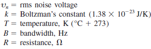 Dahili Gürültü Direnç üzerinde açık devre gürültü gerilimi Johnson formülü ile hesaplanabilir: Örneğin 100 KΩ direnç