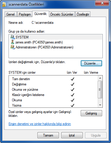 Temel İşlemler 6 Girilen kullanıcıyı seçin, Değiştir ve Oku izinlerini seçin ve OK tuşuna tıklayın. Windows XP'de 8.adıma gidin. 3 NOT: Ağ üstünde "Everyone" (Herkes) herkese paylaşım izni verir.