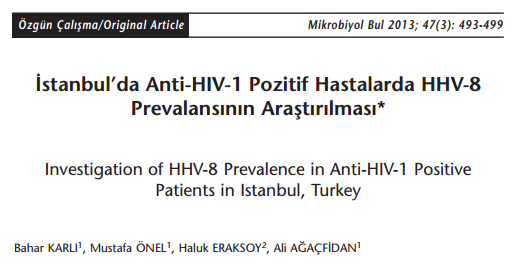 İstanbul da 85 HIV-1 (+)hasta, %28,2 HHV-8 IgG pozitif,