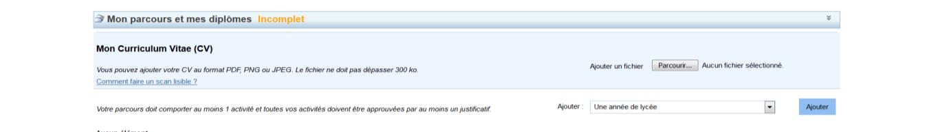 parcours et mes diplômes» bölümüne tıklayınız Önce Özgeçmişinizi (CV) yükleyin. Tarayacağınız belgenin PDF, JPEG veya PNG formatında olması ve 300 Ko yu geçmemesi gerekir.