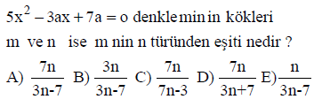 Eskişehir Fatih Fen Lisesi. Dereceden Denklemler Çalışma Soruları 59. (m + ) + + p = 0 denkleminin kökleri ve dir. (m + 8) + 4 k = 0 denkleminin kökleri + ve olduğuna göre m A) 6 B) 4 C) D) 4 E) 6 66.