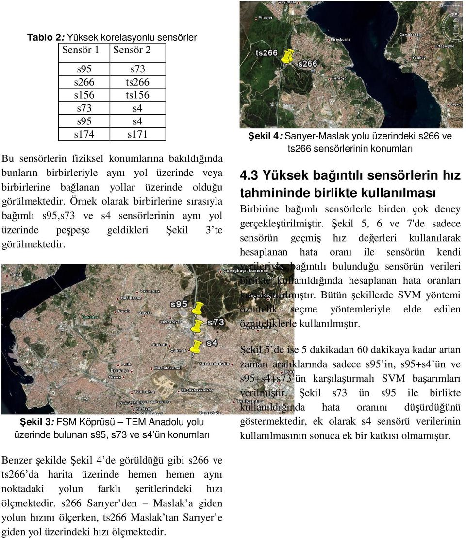 Örnek olarak birbirlerine sırasıyla bağımlı s95,s73 ve s4 sensörlerinin aynı yol üzerinde peşpeşe geldikleri Şekil 3 te görülmektedir.