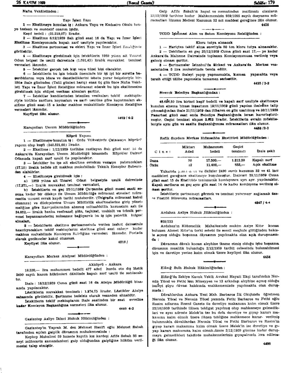 3 Eksiltme şartnamesi re ekleri Yapı ve imar işleri Repliğinde görülebilir. 4 Eksiltmeye girebilmek için isteklilerin 1959 yılma ait Ticaret Odası belgesi ile usulü dairesinde (1.