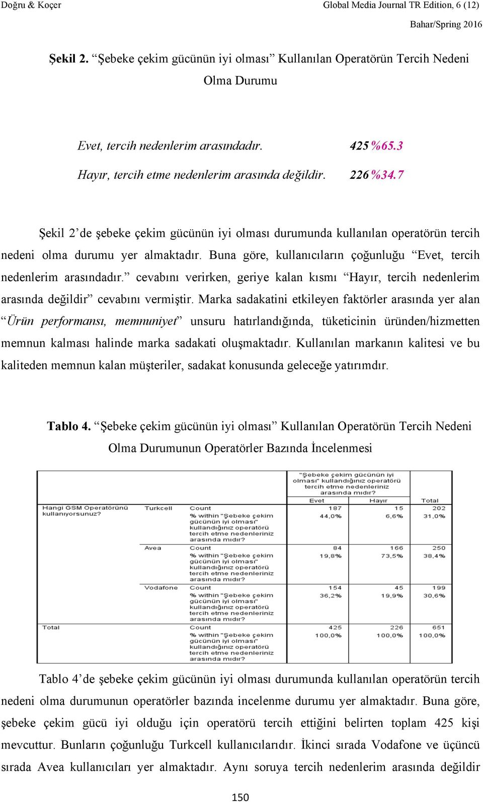 cevabını verirken, geriye kalan kısmı Hayır, tercih nedenlerim arasında değildir cevabını vermiştir.