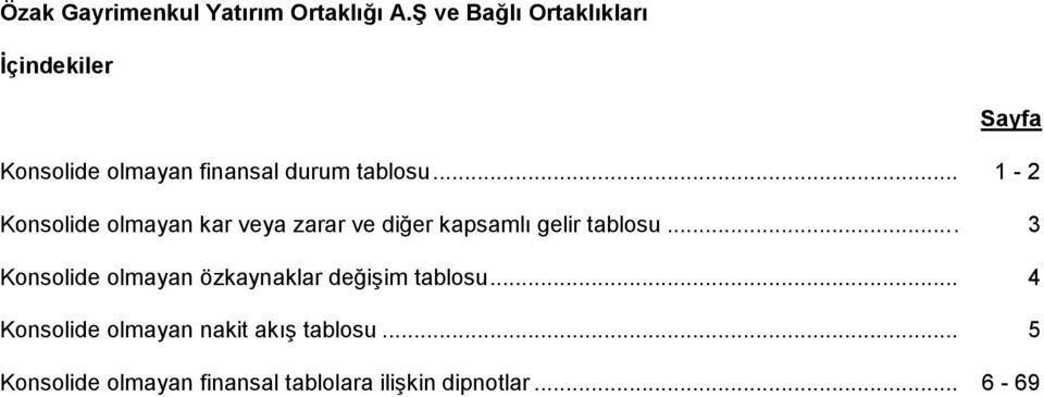 .. 1-2 Konsolide olmayan kar veya zarar ve diğer kapsamlı gelir tablosu.