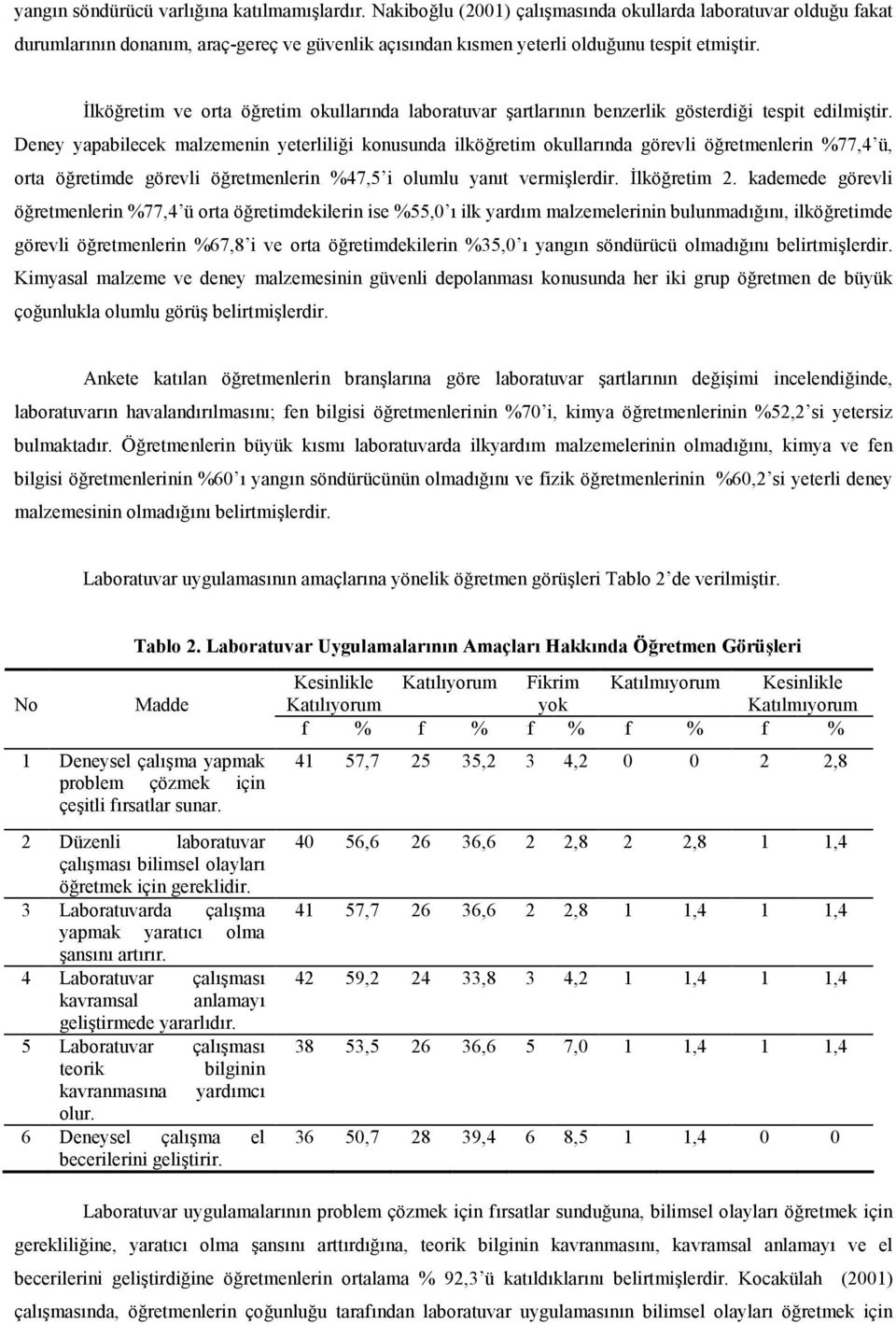 Deney yapabilecek malzemenin yeterlili i konusunda ilkö retim okullarnda görevli ö retmenlerin %77,4 ü, orta ö retimde görevli ö retmenlerin %47,5 i olumlu yant vermilerdir. #lkö retim 2.