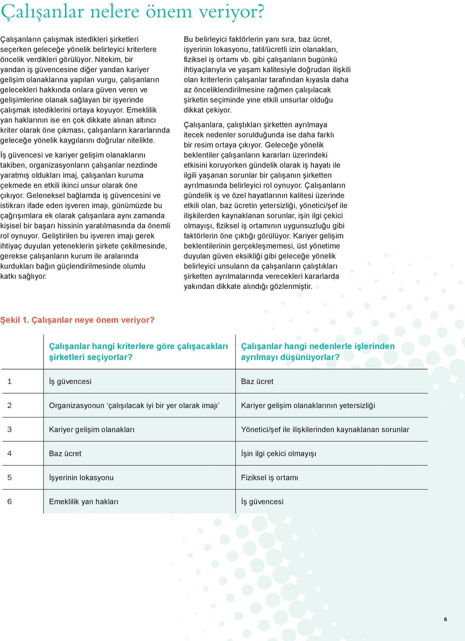 çalışmak istediklerini ortaya koyuyor. Emeklilik yan haklarının ise en çok dikkate alınan altıncı kriter olarak öne çıkması, çalışanların kararlarında geleceğe yönelik kaygılarını doğrular nitelikte.