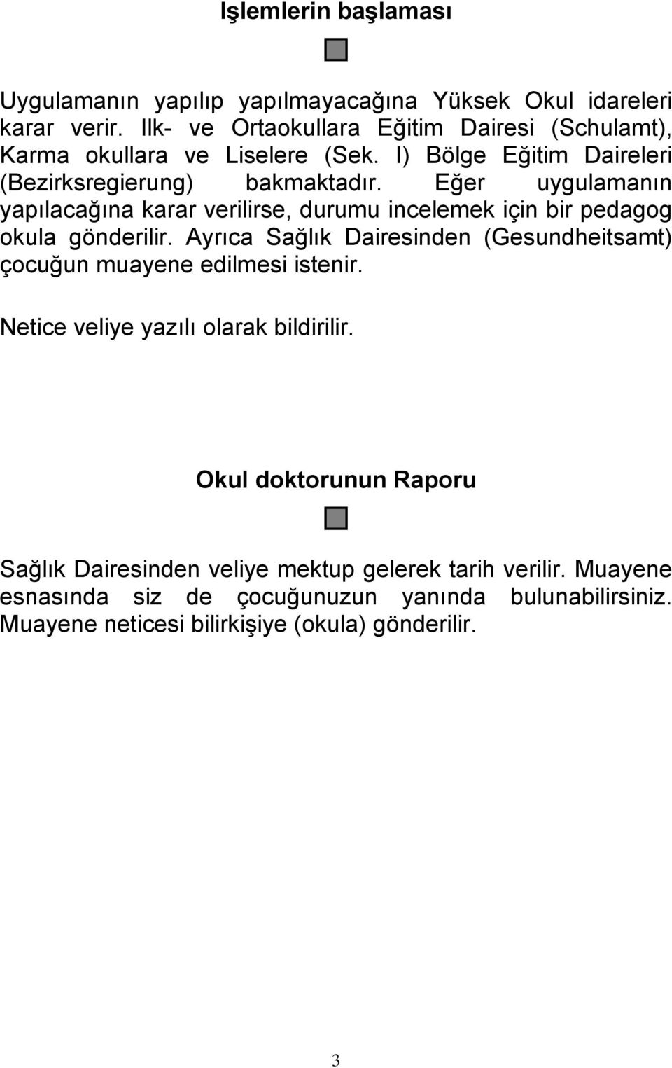 Eğer uygulamanın yapılacağına karar verilirse, durumu incelemek için bir pedagog okula gönderilir.