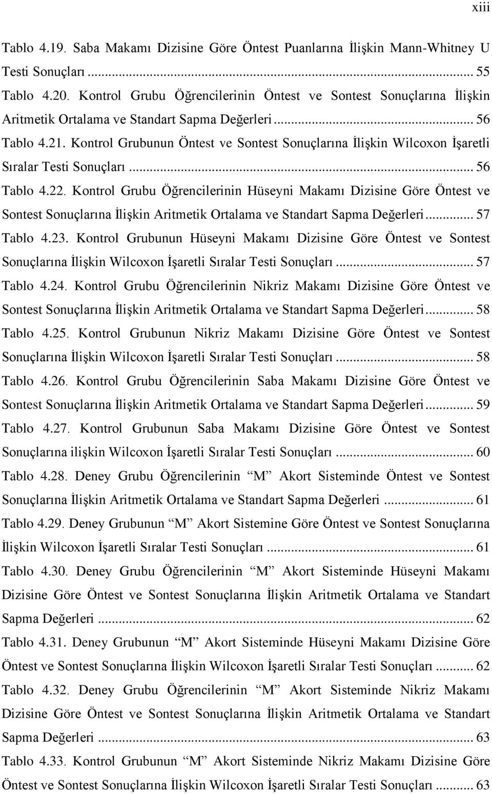 Kontrol Grubunun Öntest ve Sontest Sonuçlarına İlişkin Wilcoxon İşaretli Sıralar Testi Sonuçları... 56 Tablo 4.22.