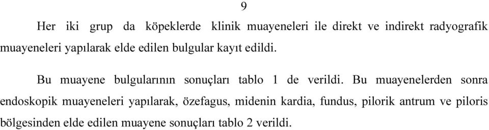 Bu muayene ının sonuçları tablo 1 de verildi.