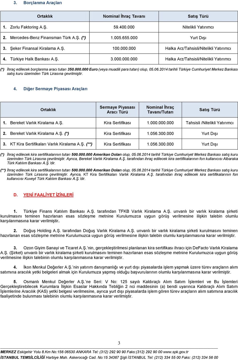 000.000 Euro (veya muadili para tutarı) olup, 05.06.2014 tarihli Türkiye Cumhuriyet Merkez Bankası satış kuru üzerinden Türk Lirasına çevrilmiştir. 4.