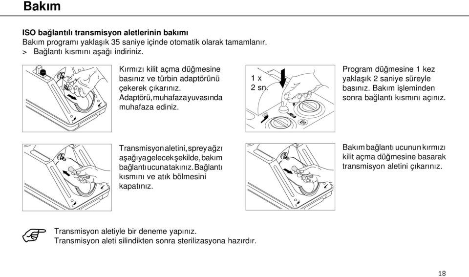 Program düğmesine 1 kez yaklaşık 2 saniye süreyle basınız. Bakım işleminden sonra bağlantı kısmını açınız.