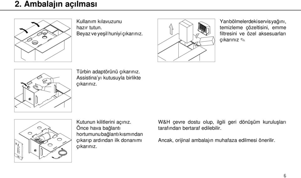 Assistina yı kutusuyla birlikte çıkarınız. Kutunun kilitlerini açınız.