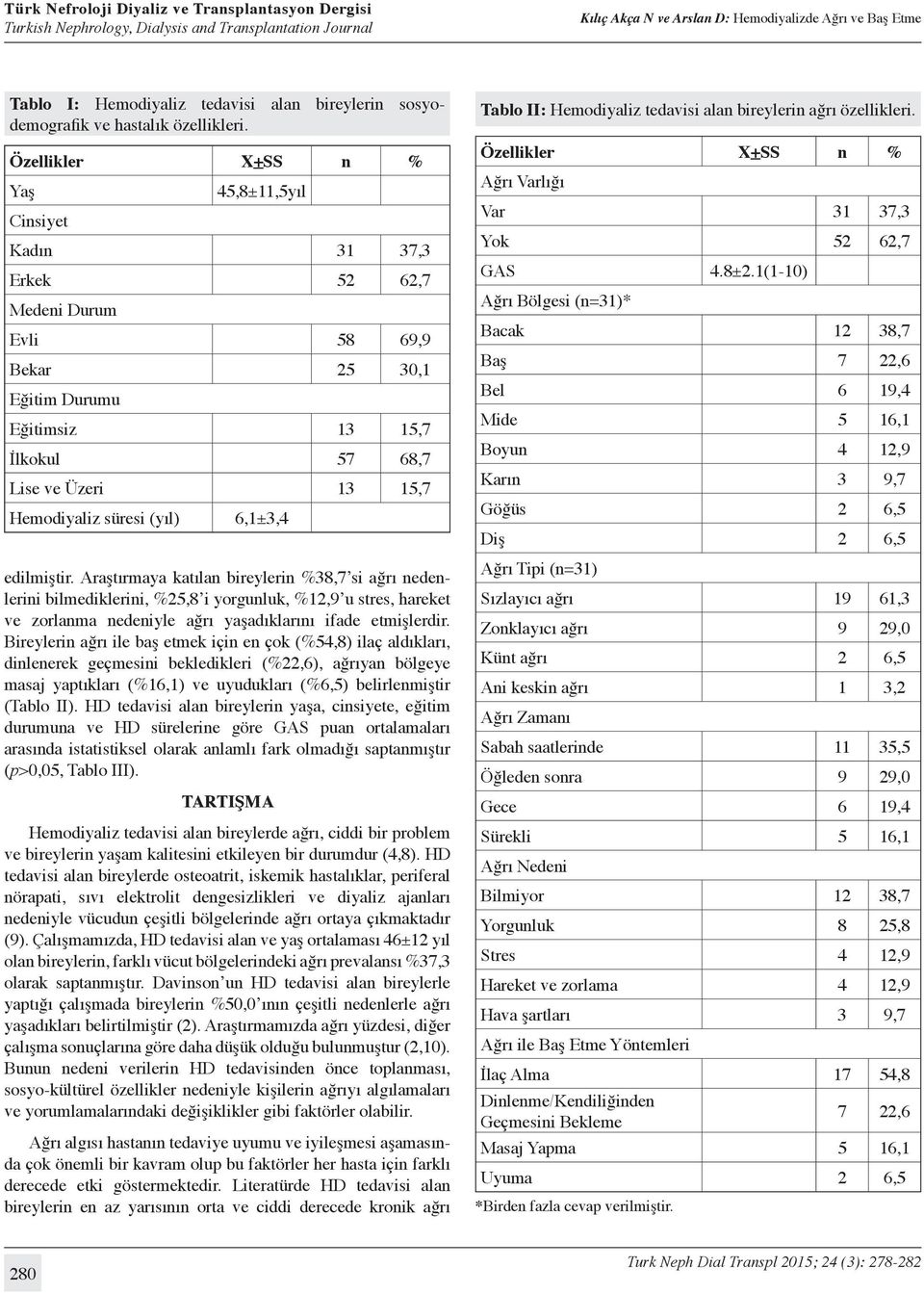 süresi (yıl) 6,1±3,4 edilmiştir.