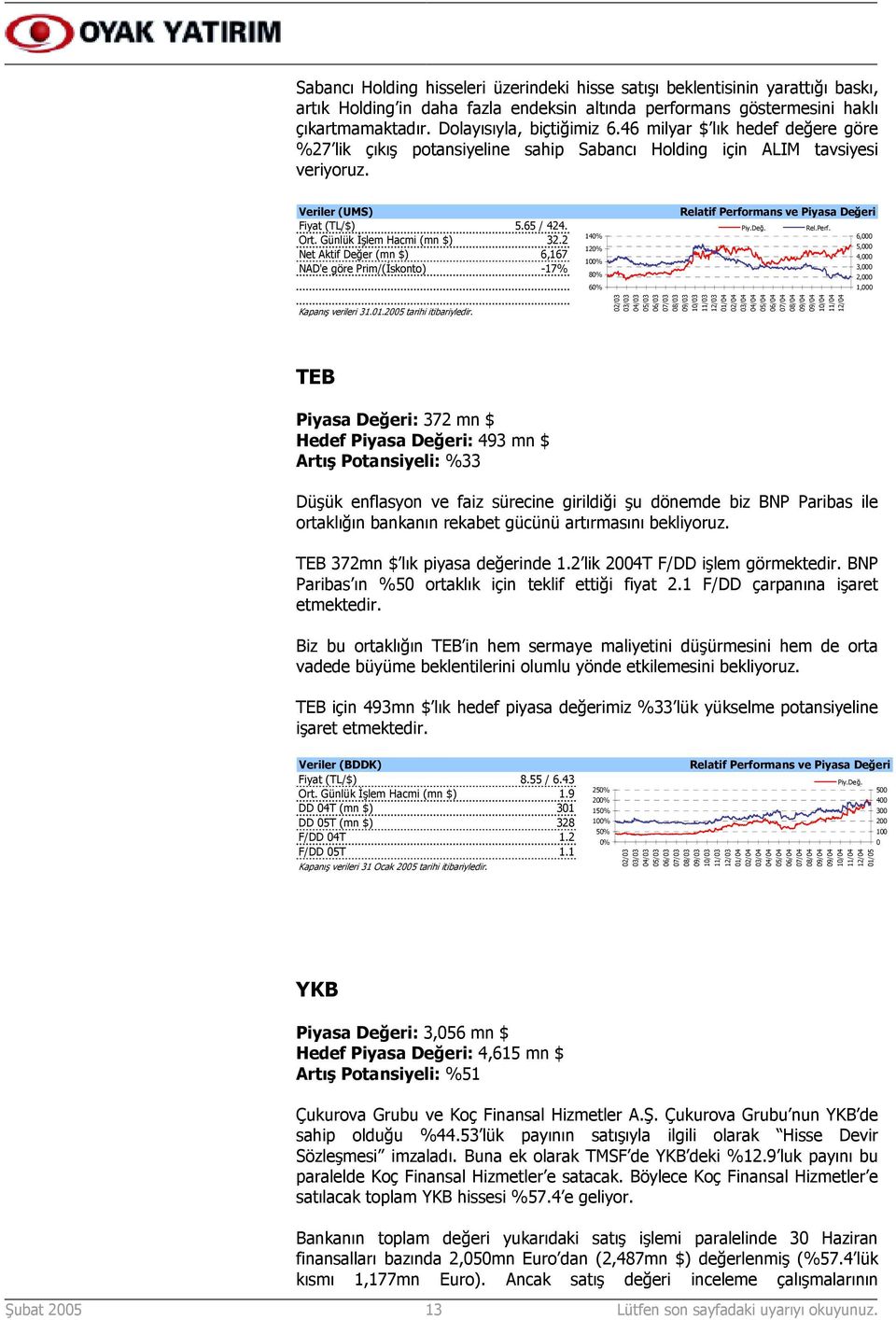 2 Net Aktif Değer (mn $) 6,167 NAD'e göre Prim/(İskonto) -17% Kapanõş verileri 31.01.2005 tarihi itibariyledir. 140% 120% 100% 80% 60% Relatif Perfo