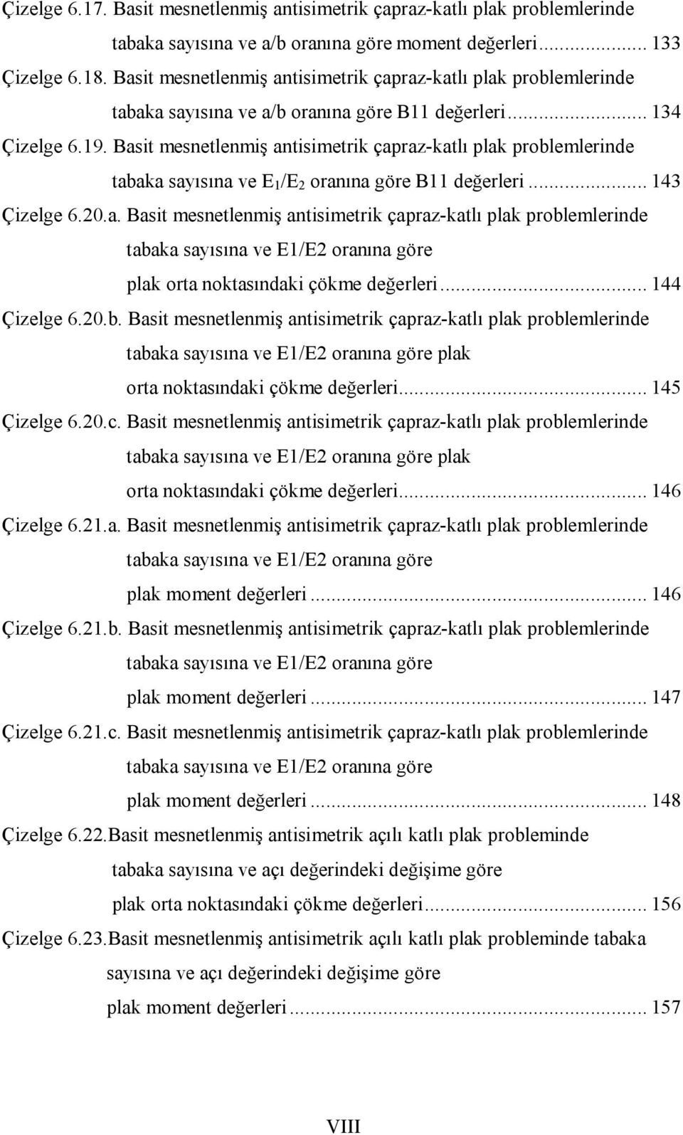 Basit mesnetlenmiş antisimetrik çapraz-katlı plak problemlerinde tabaka sayısına ve E /E oranına göre B değerleri... 43 Çizelge 6..a. Basit mesnetlenmiş antisimetrik çapraz-katlı plak problemlerinde tabaka sayısına ve E/E oranına göre plak orta noktasındaki çökme değerleri.