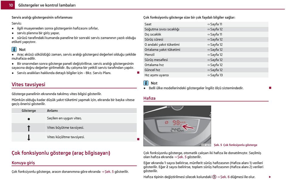 Bir onarımdan sonra gösterge paneli değiştirilirse, servis aralığı göstergesinin sayacına doğru değerler girilmelidir. Bu çalışma bir yetkili servis tarafından yapılır.