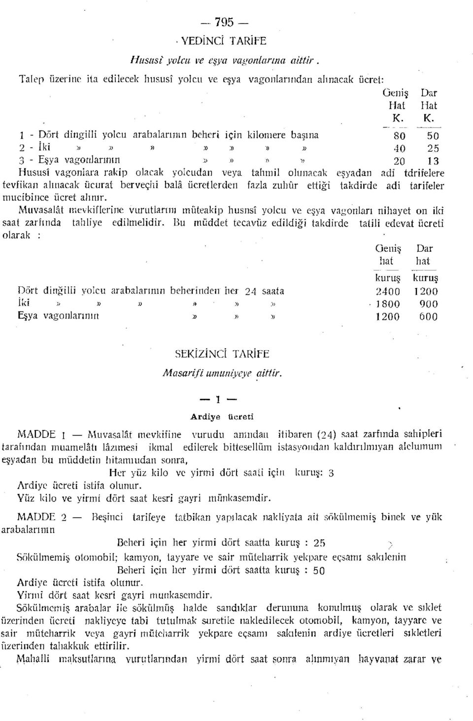 eşyadan adî tdrifelere tevfikan alınacak ücurat berveçhi balâ ücretlerden fazla zuhur ettiği takdirde adi tarifeler mucibince ücret alınır.