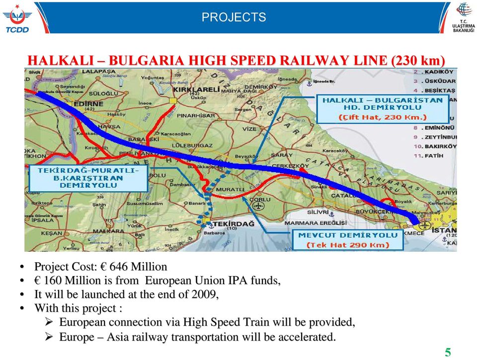 the end of 2009, With this project : European connection via High Speed