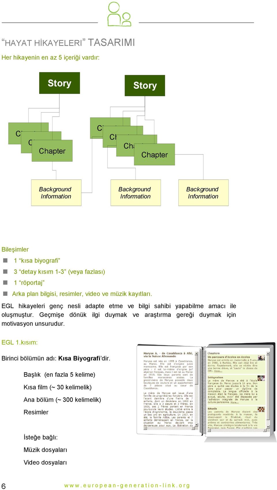 EGL hikayeleri genç nesli adapte etme ve bilgi sahibi yapabilme amacı ile oluşmuştur. Geçmişe dönük ilgi duymak ve araştırma gereği duymak için motivasyon unsurudur. EGL 1.