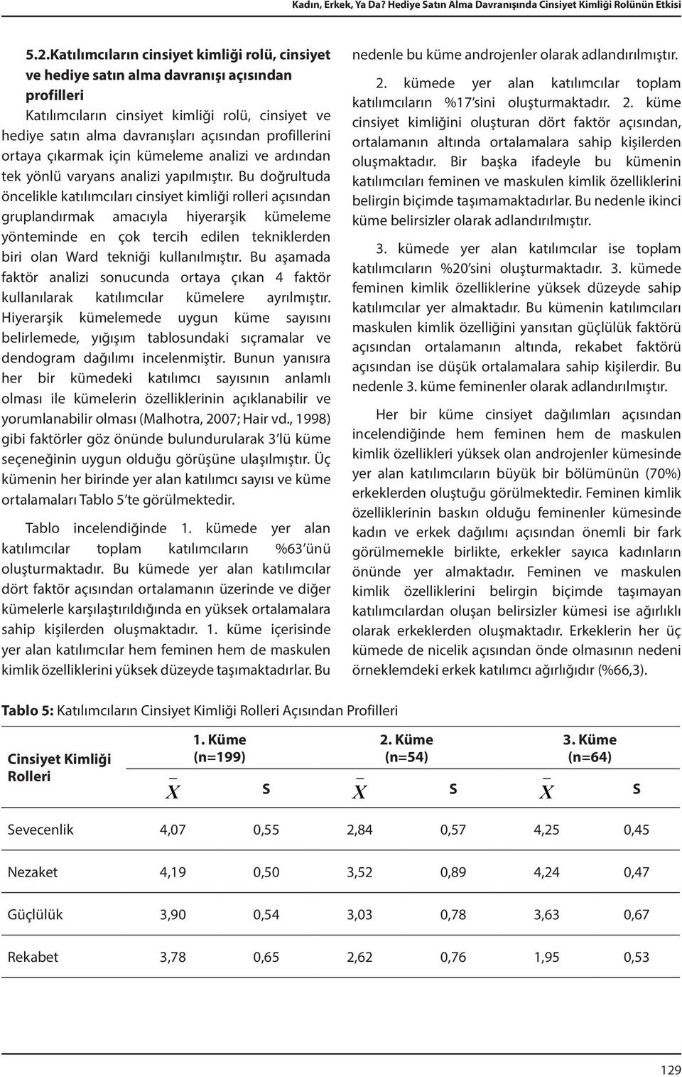 profillerini ortaya çıkarmak için kümeleme analizi ve ardından tek yönlü varyans analizi yapılmıştır.