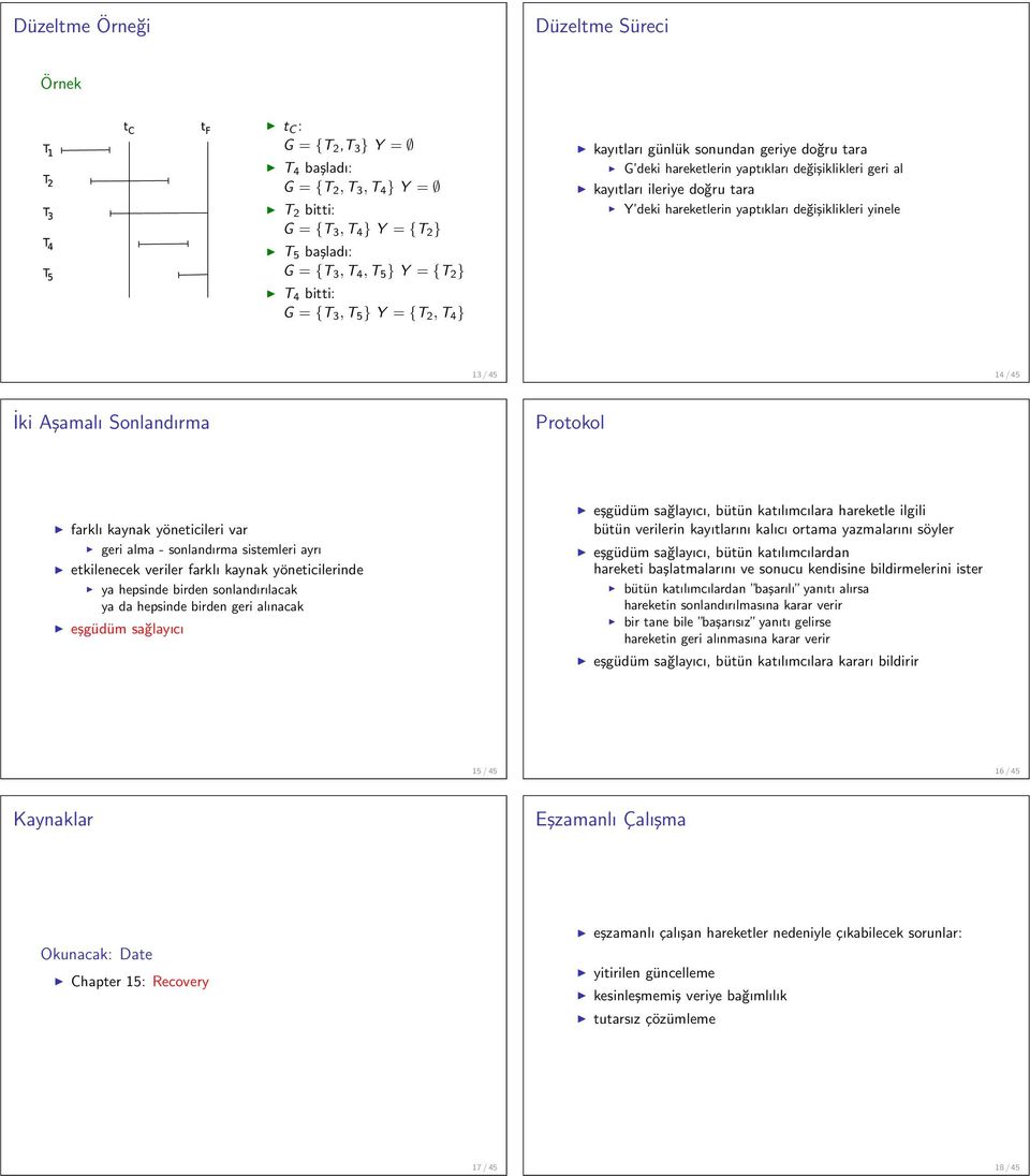 yinele 13 / 45 14 / 45 İki Aşamalı Sonlandırma Protokol farklı kaynak yöneticileri var geri alma - sonlandırma sistemleri ayrı etkilenecek veriler farklı kaynak yöneticilerinde ya hepsinde birden