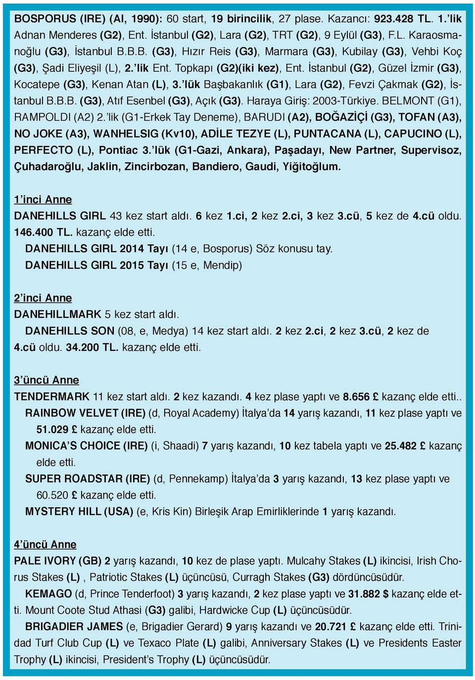 lük Başbakanlõk (G1), Lara (G2), Fevzi Çakmak (G2), İstanbul B.B.B. (G3), Atõf Esenbel (G3), Açõk (G3). Haraya Giriş: 2003-Türkiye. BELMONT (G1), RAMPOLDI (A2) 2.