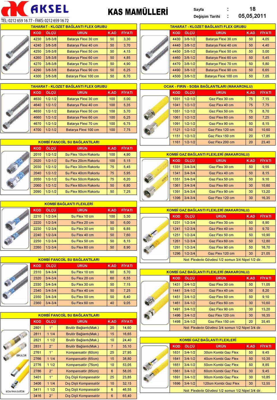 Flexi 0 cm 4,90 6, 6,70 TAHARAT KLOZET BAĞLANTI FLEX GRUBU 4470 3/8 Batarya Flexi 70 cm 5,80 4490 3/8 Batarya Flexi 90 cm 6,65 3/8 Batarya Flexi 0 cm 7,05 TAHARAT KLOZET BAĞLANTI FLEX GRUBU 4630 46