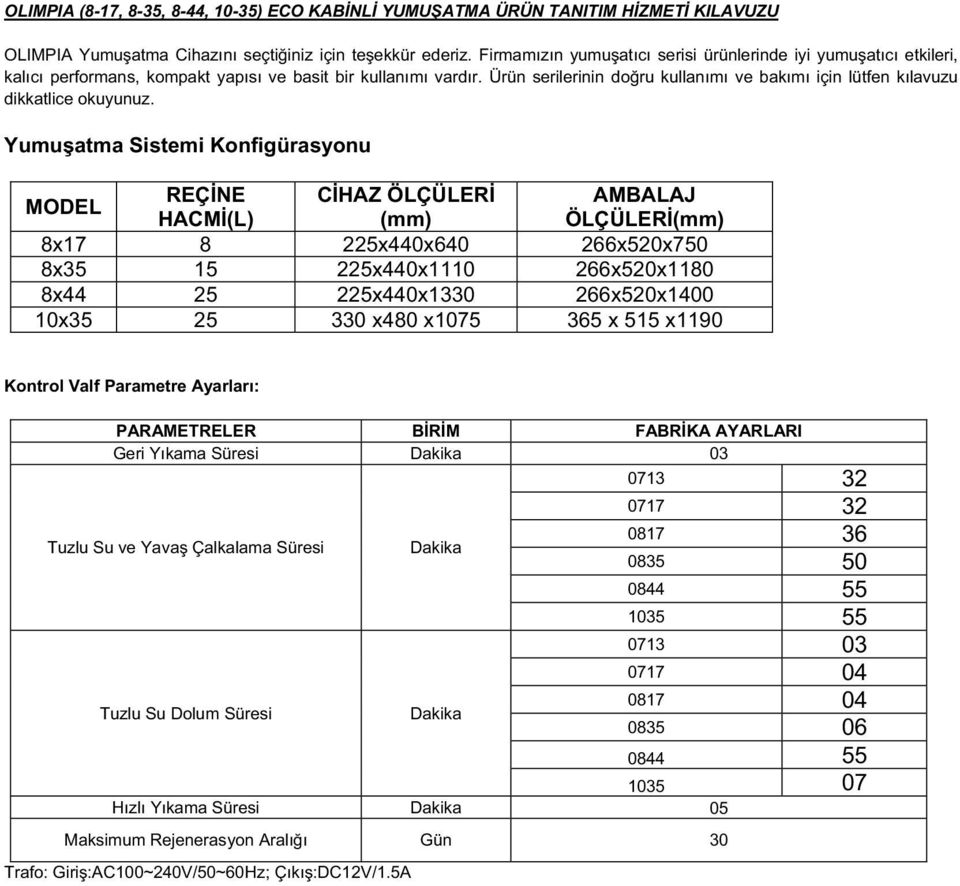 Ürün serilerinin doğru kullanımı ve bakımı için lütfen kılavuzu dikkatlice okuyunuz.