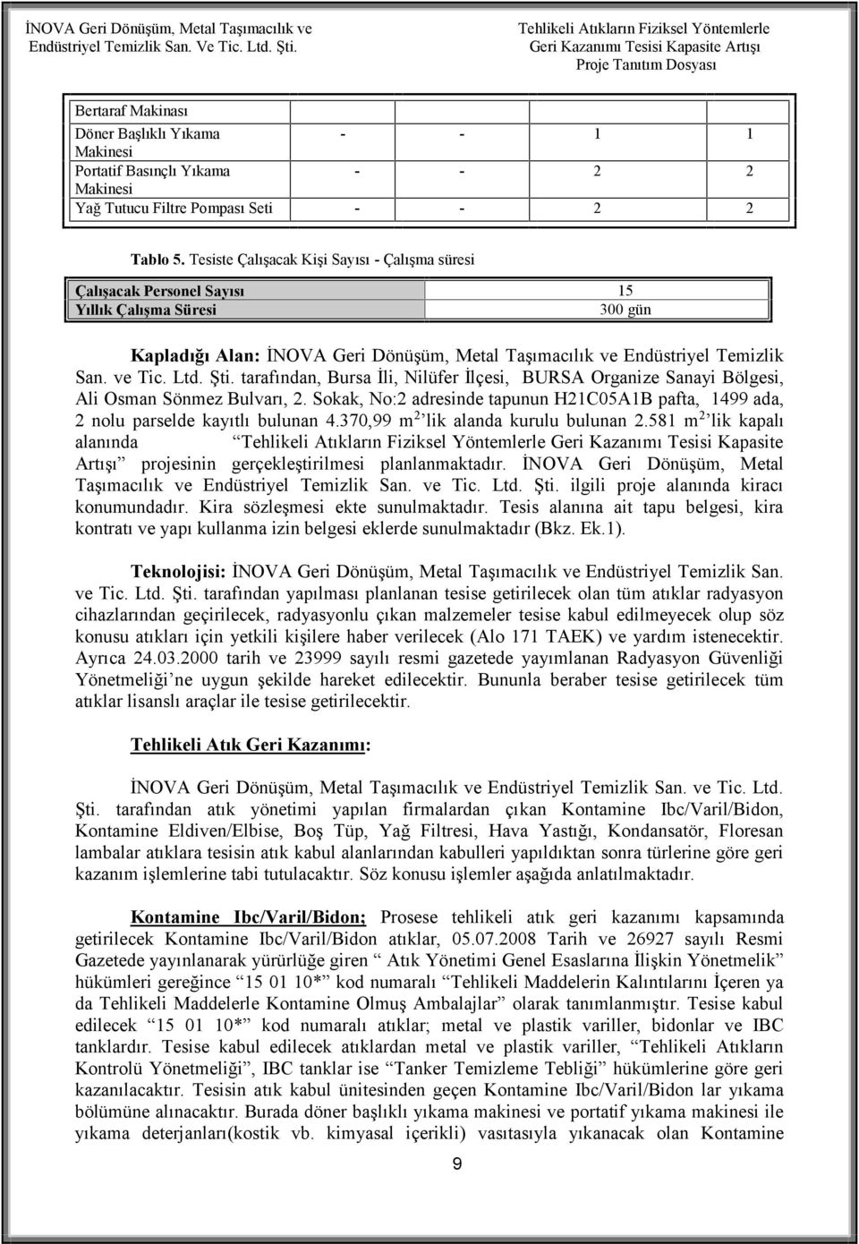 Yağ Tutucu Filtre Pompası Seti - - 2 2 Tablo 5.