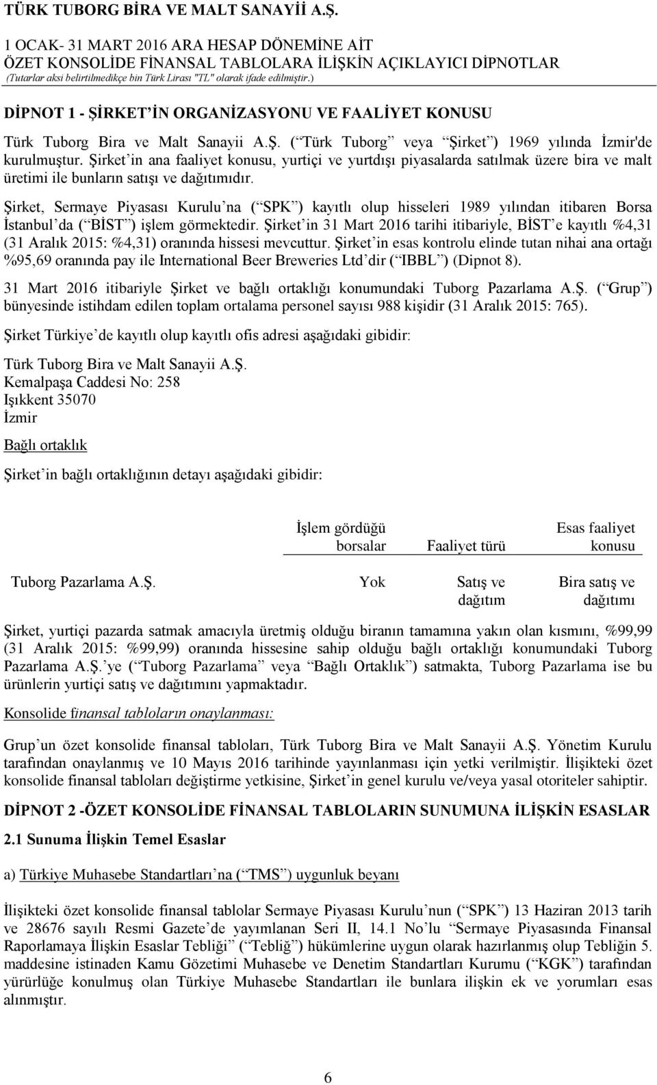 Şirket, Sermaye Piyasası Kurulu na ( SPK ) kayıtlı olup hisseleri 1989 yılından itibaren Borsa İstanbul da ( BİST ) işlem görmektedir.