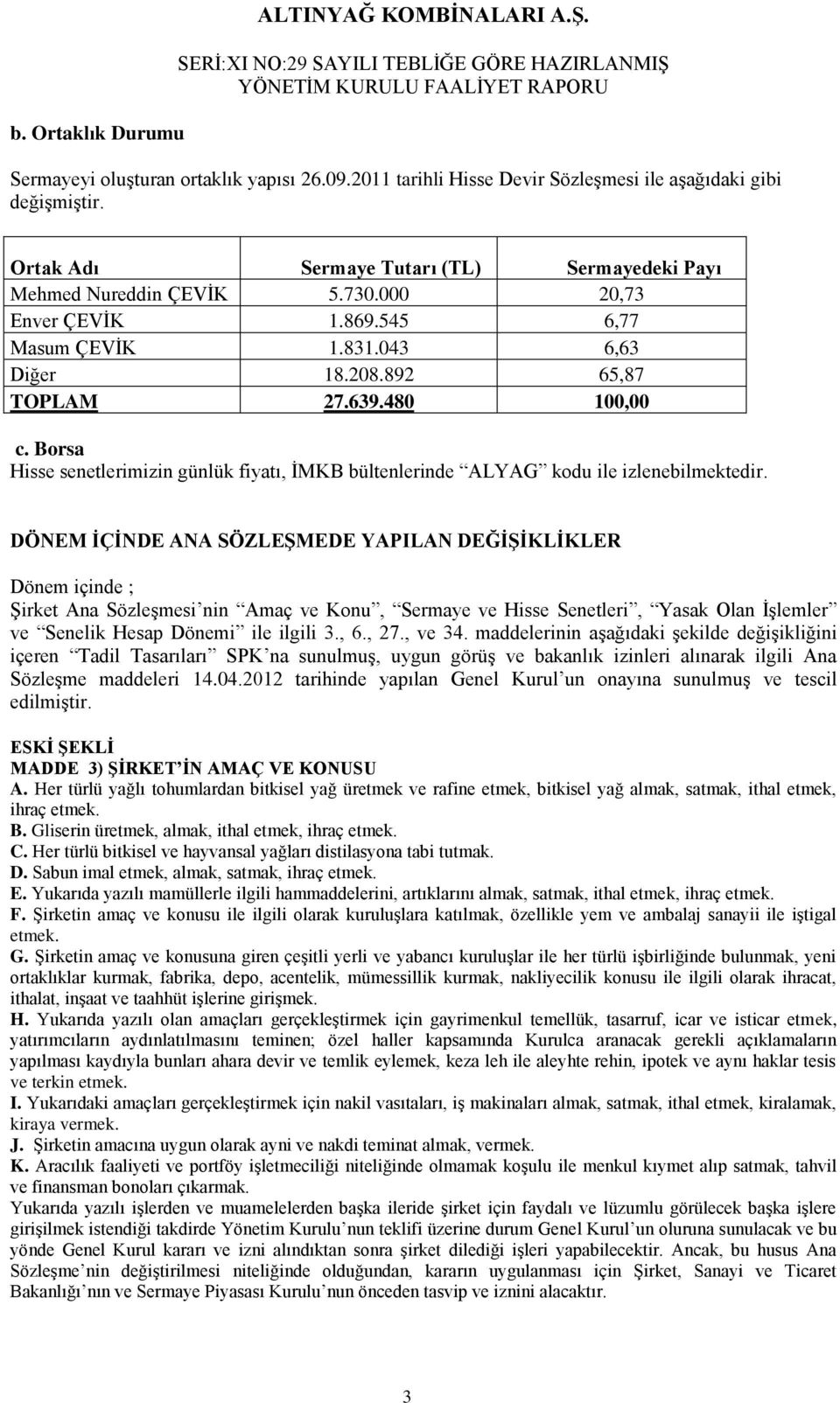 Borsa Hisse senetlerimizin günlük fiyatı, İMKB bültenlerinde ALYAG kodu ile izlenebilmektedir.