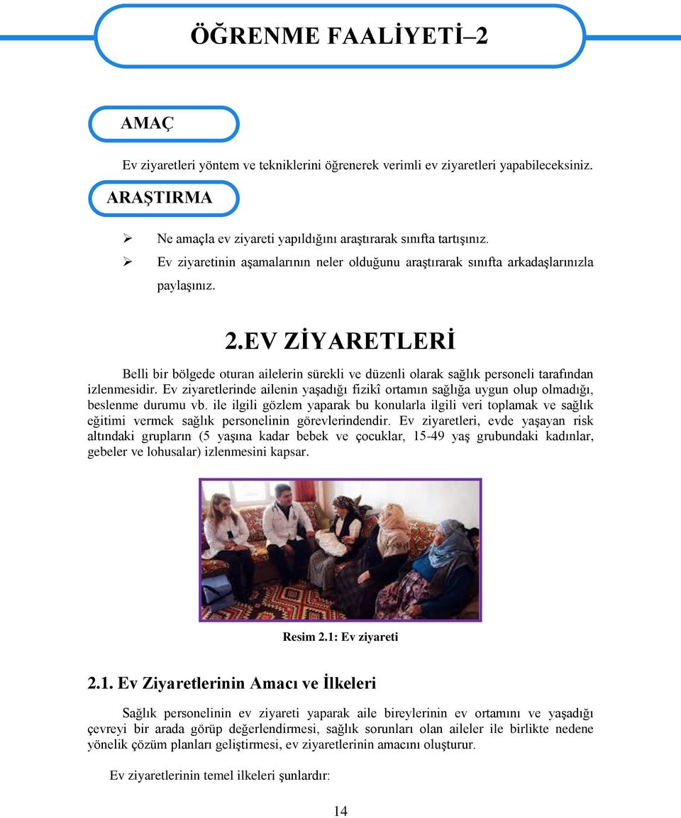 EV ZĠYARETLERĠ Belli bir bölgede oturan ailelerin sürekli ve düzenli olarak sağlık personeli tarafından izlenmesidir.