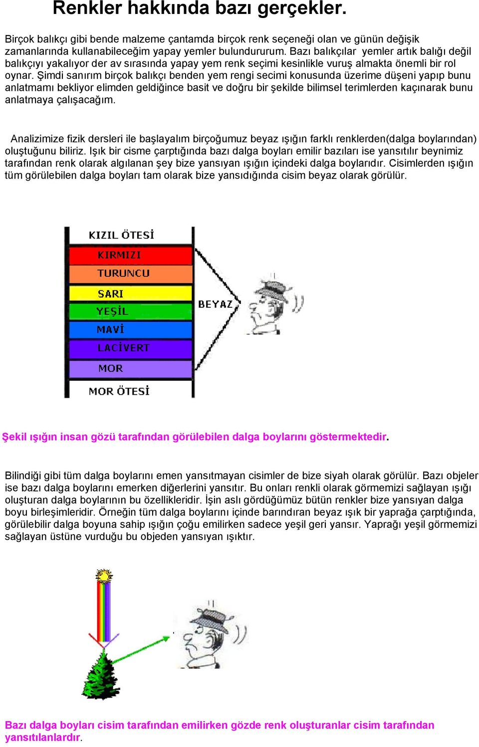 ġimdi sanırım birçok balıkçı benden yem rengi secimi konusunda üzerime düģeni yapıp bunu anlatmamı bekliyor elimden geldiğince basit ve doğru bir Ģekilde bilimsel terimlerden kaçınarak bunu anlatmaya